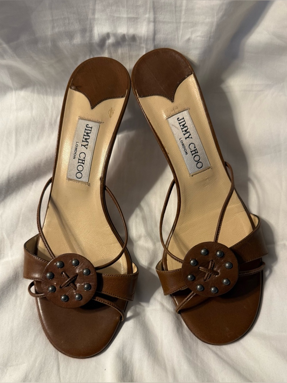 Authentic JIMMY CHOO LONDON Vintage Rare brown leather slide sandals size39.5IT